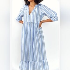 Charleston Shoe Company Jody Midi Dress Blue Stripe Pattern Size S Small NWOT